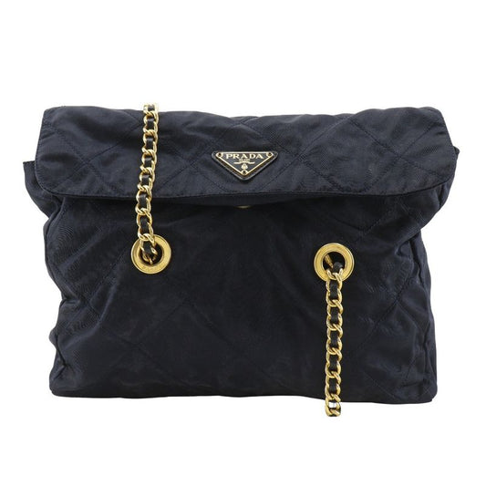 Prada Chain Shoulder Quilted Nylon Navy Blue Women's Shoulder Bag