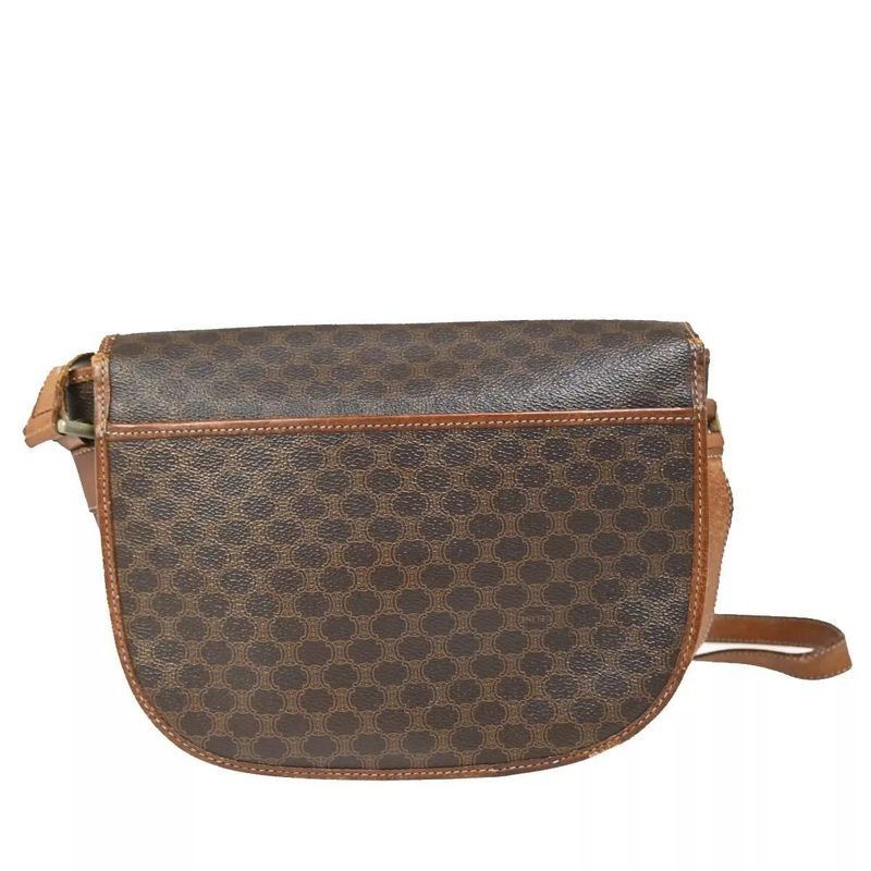 Celine Old Celine Shoulder Bag Macadam Pattern Brown Leather 04bs139