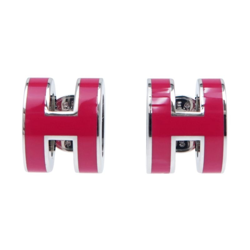 Hermes Earrings Pop Ash Mini H Pair Framboise Silver Color Jewelry