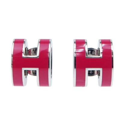 Hermes Earrings Pop Ash Mini H Pair Framboise Silver Color Jewelry
