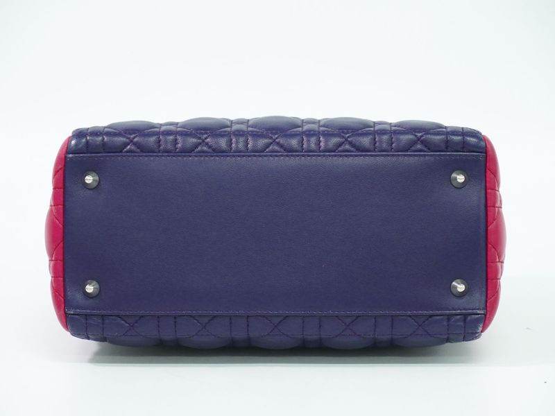 Authentic Christian DIOR Lady Dior Cannage Handbag Leather Purple Pink Blue Bag