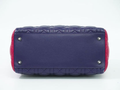 Authentic Christian DIOR Lady Dior Cannage Handbag Leather Purple Pink Blue Bag
