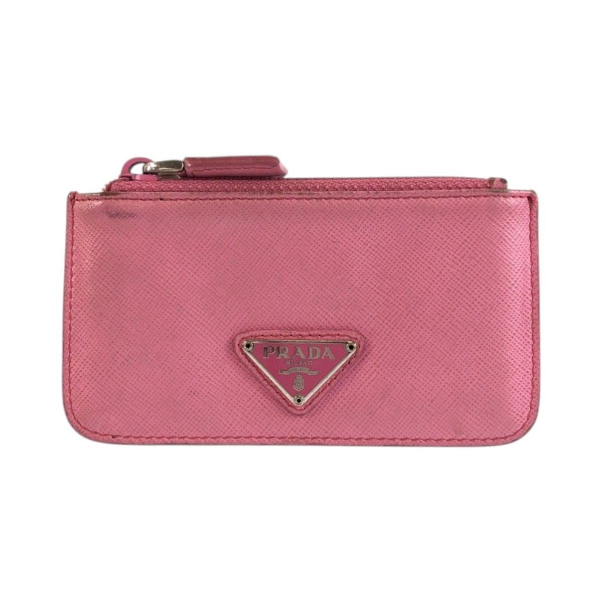 Prada Saffiano Pink Silver Leather Coin Purse