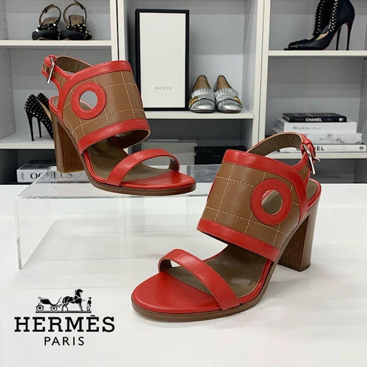 Hermes Blinkers Leather Strap Sandals Red Brown
