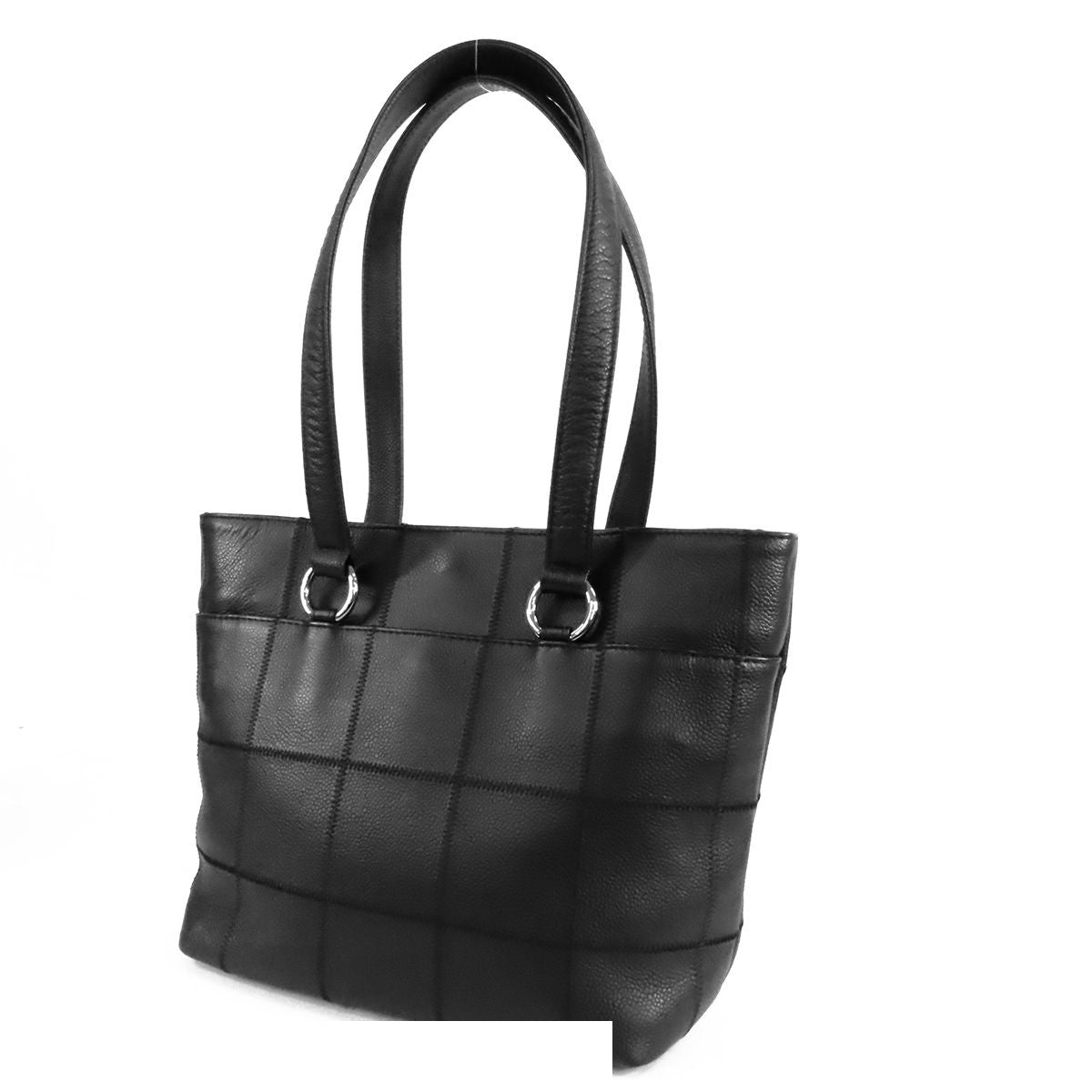Chanel Choco Bar Tote Black Silver Caviar Leather Logo Plate Shoulder Bag — view 2