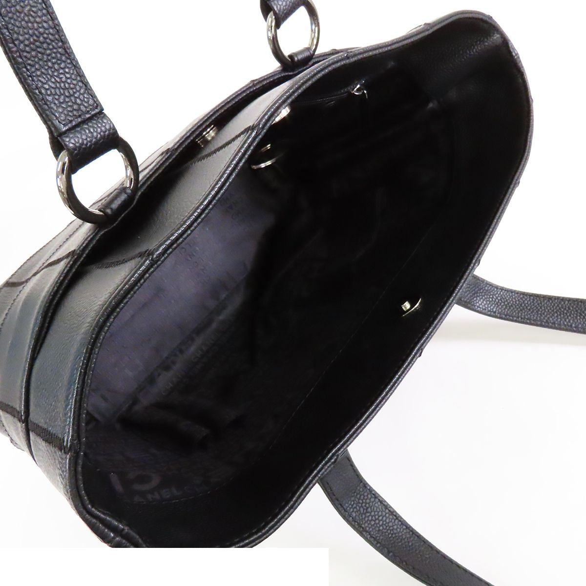 Chanel Choco Bar Tote Black Silver Caviar Leather Logo Plate Shoulder Bag — view 5