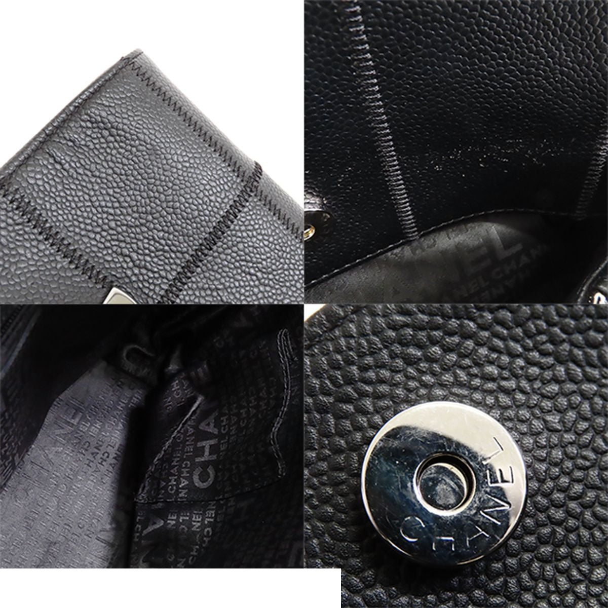 Chanel Choco Bar Tote Black Silver Caviar Leather Logo Plate Shoulder Bag — view 8