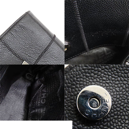 Chanel Choco Bar Tote Black Silver Caviar Leather Logo Plate Shoulder Bag — view 8