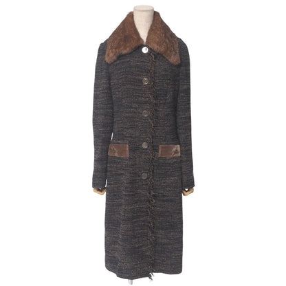 Dolce & Gabbana Coat 38 Tweed Knit Alpaca Cut Off Black