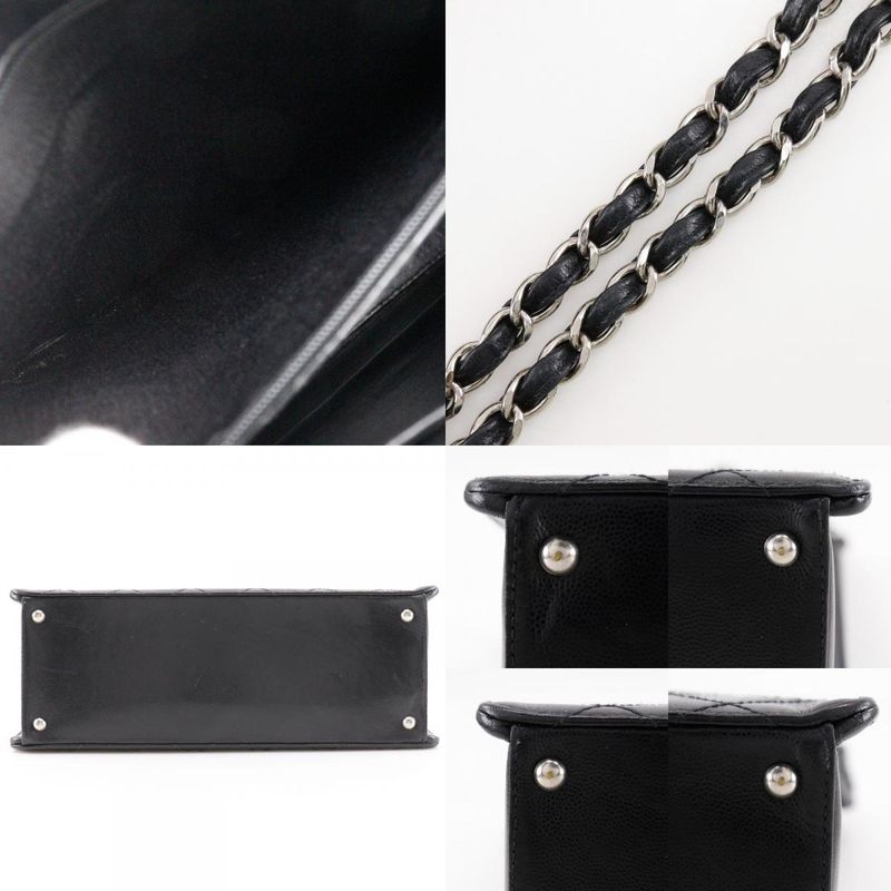Chanel Chain Tote Matelasse Caviar Skin Black Ladies Tote Bag