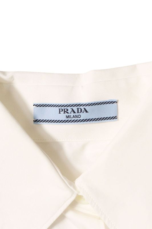 Prada P400i Triangle Patch White Poplin Long Sleeve Shirt Women's 36