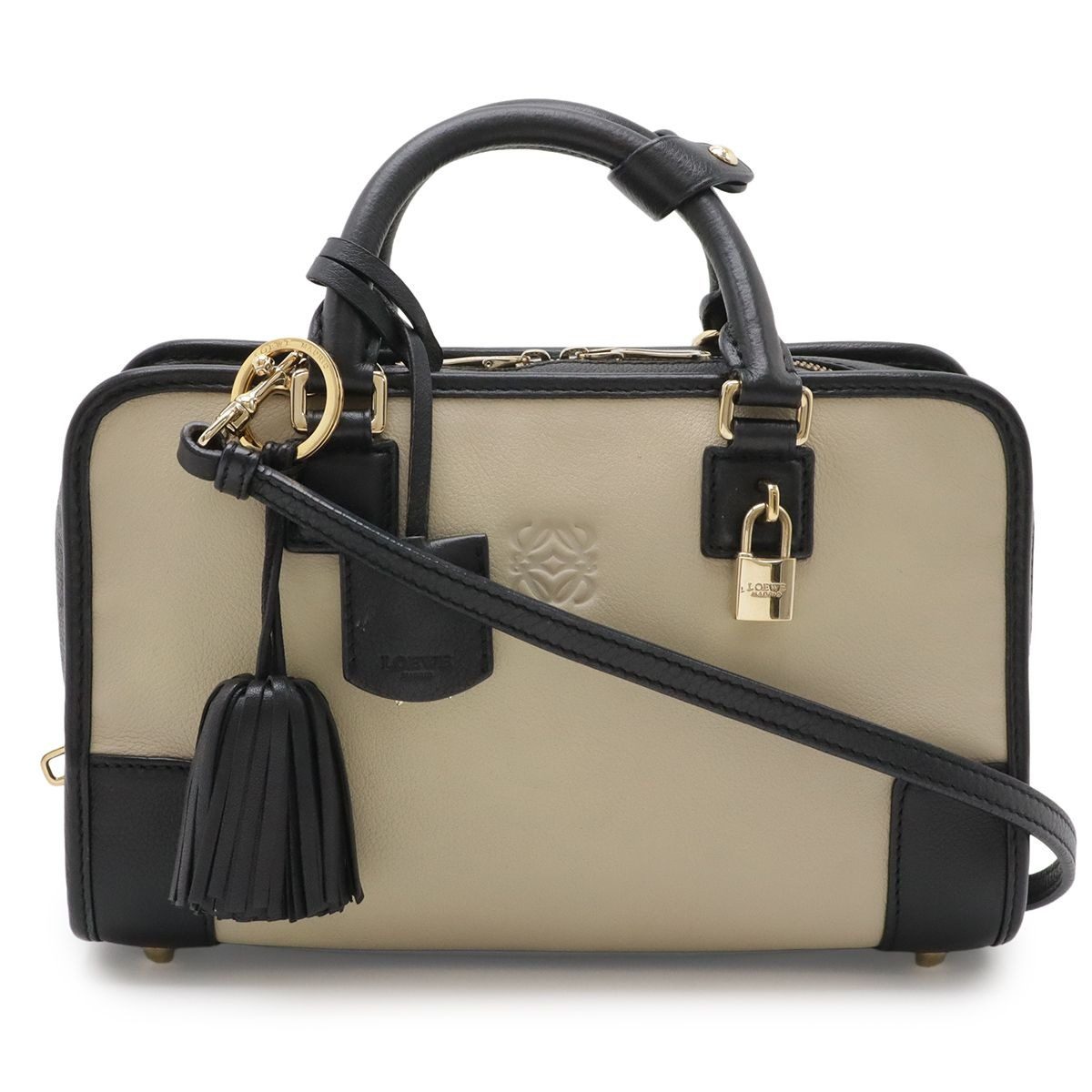 Loewe Amazona 23 Anagram Mini Boston Bag 2-Way Crossbody Leather Grey Black Gold