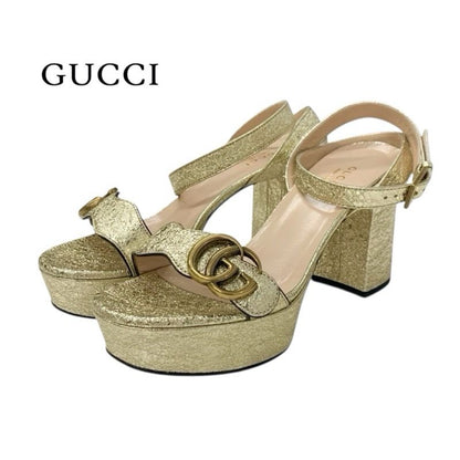 Gucci Double G Sandals Shoes Leather Gold Ggmarmont Platform Strap