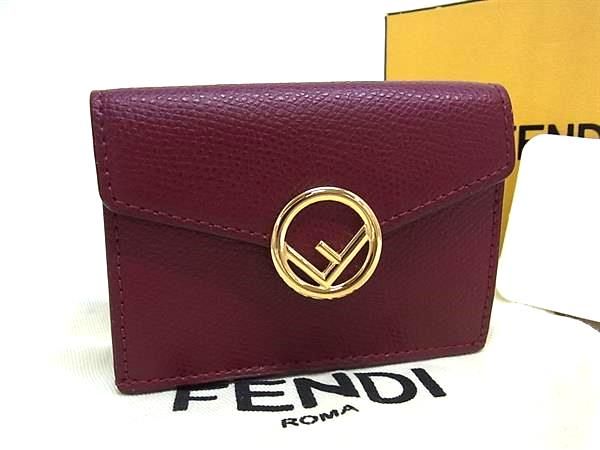Bordeaux Fi3094 Fendi Leather Trifold Wallet Coin Purse Billfold Women's