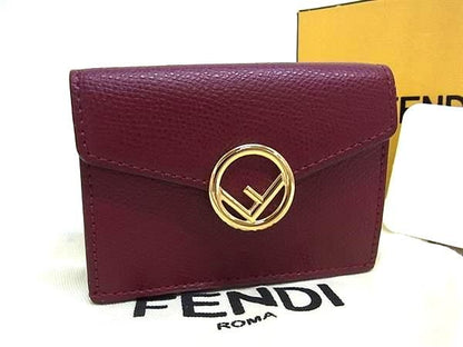 Bordeaux Fi3094 Fendi Leather Trifold Wallet Coin Purse Billfold Women's
