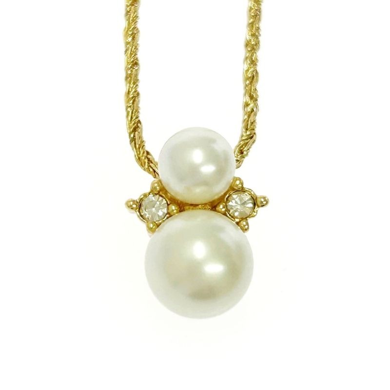 Christian Dior GP Rhinestone Faux Pearl Necklace Gold