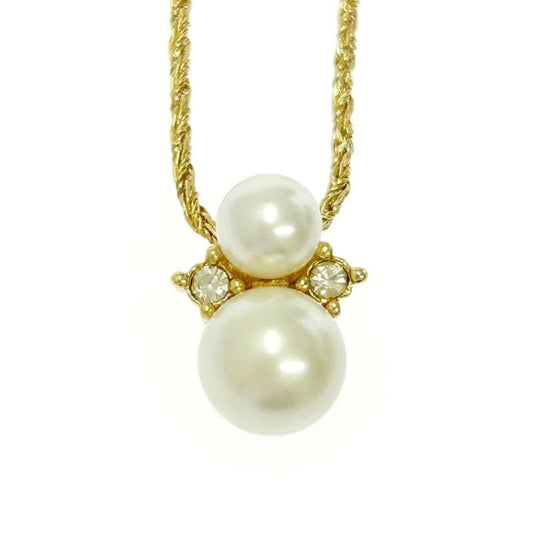 Christian Dior GP Rhinestone Faux Pearl Necklace Gold
