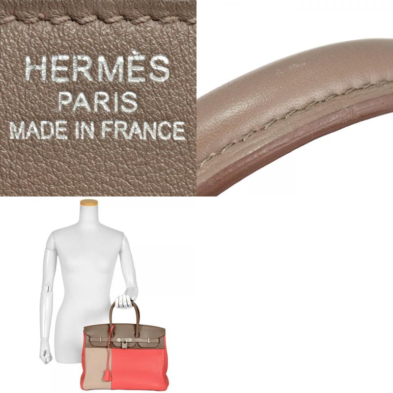 Hermes Birkin 35 Cazac Handbag Taurillon Cles Mans Vorsift □P Engraved Etoupe