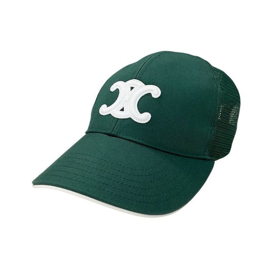 Celine Cap Hat Green White Gold Triomphe Mesh Baseball Cotton