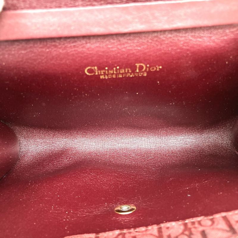 DIOR Trotter Canvas Chain Shoulder Bag Pouch Red Vintage Women's