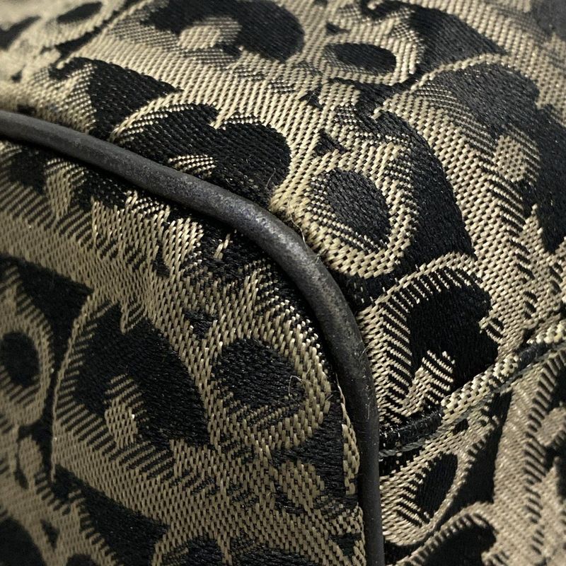 Dior/christian Dior Boston Bag Trotter Black And Gray Beige Leather