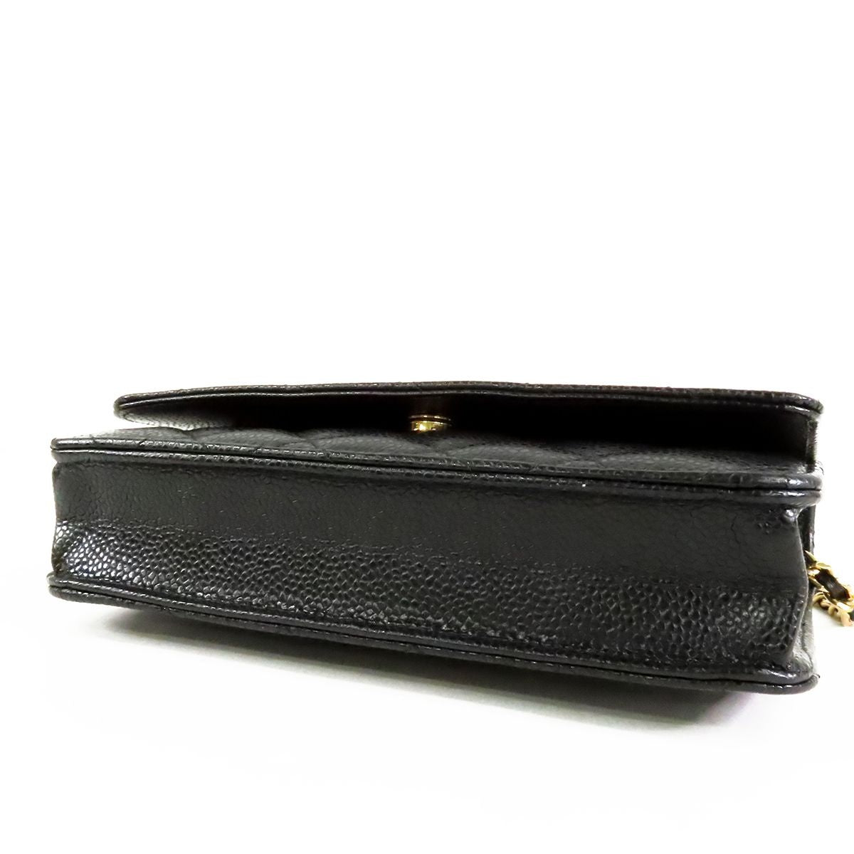 Chanel Chain Wallet Black Gold Caviar Leather Quilted Stitching CC Logo — view 3