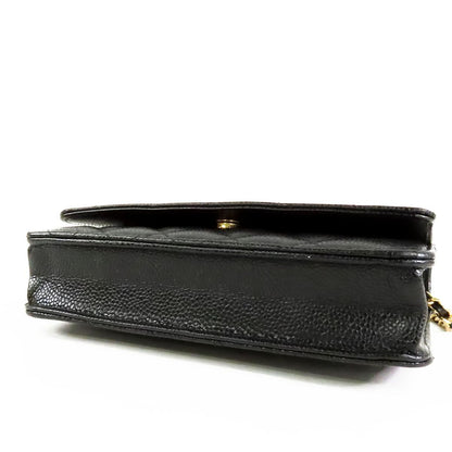 Chanel Chain Wallet Black Gold Caviar Leather Quilted Stitching CC Logo — view 3