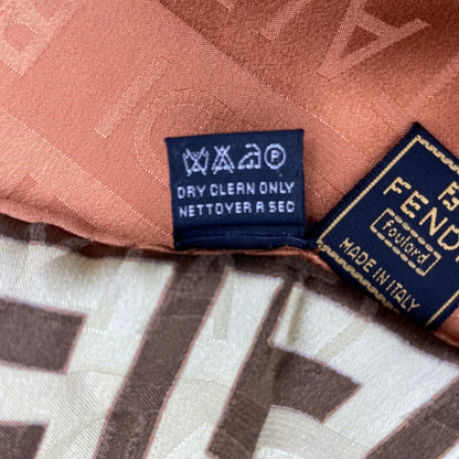 Fendi Scarf Silk Zucca Pattern FF Logo Brown — view 9