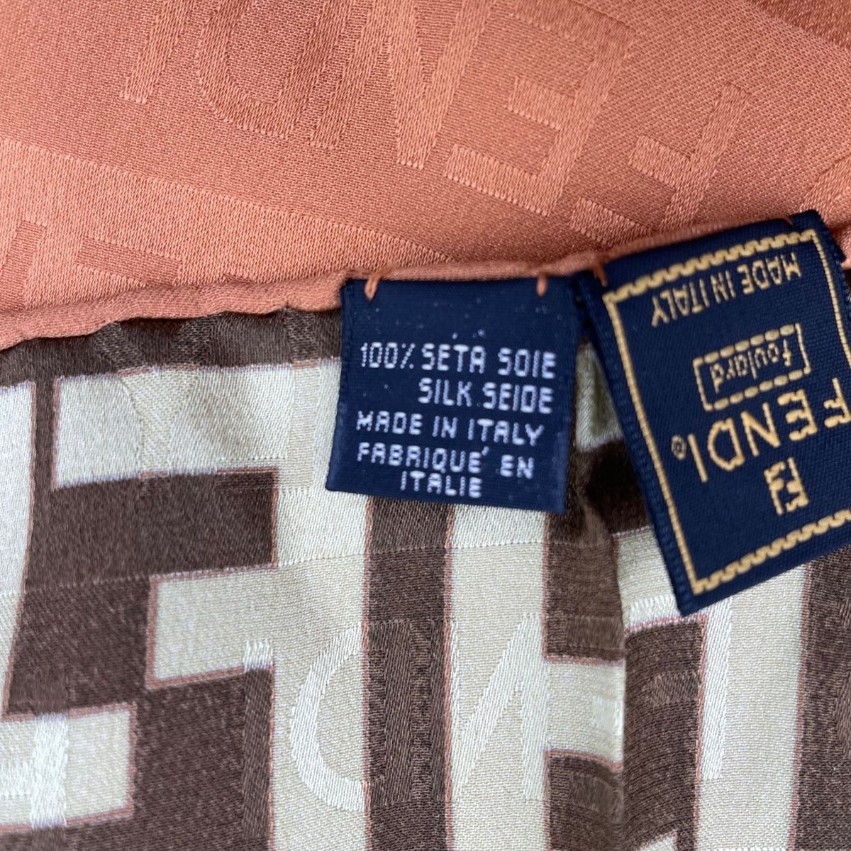 Fendi Scarf Silk Zucca Pattern FF Logo Brown — view 10