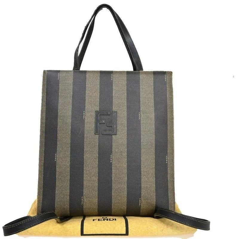 Fendi Tote Bag Pecan 2-Way Backpack Leather Black Khaki 87 Bs016