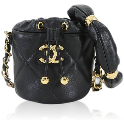 Chanel Quilted Mini Drawstring Chain Shoulder Bag Leather