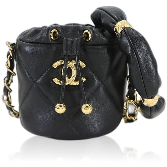Chanel Quilted Mini Drawstring Chain Shoulder Bag Leather