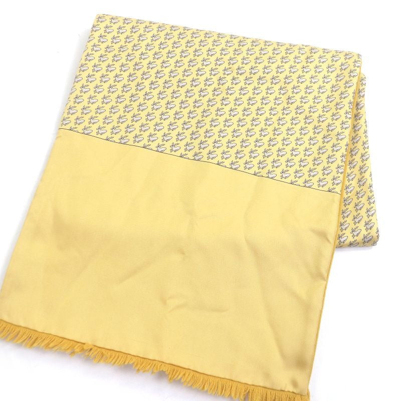 Hermes Silk Angora Deer Allover Fringe Shawl Scarf Yellow