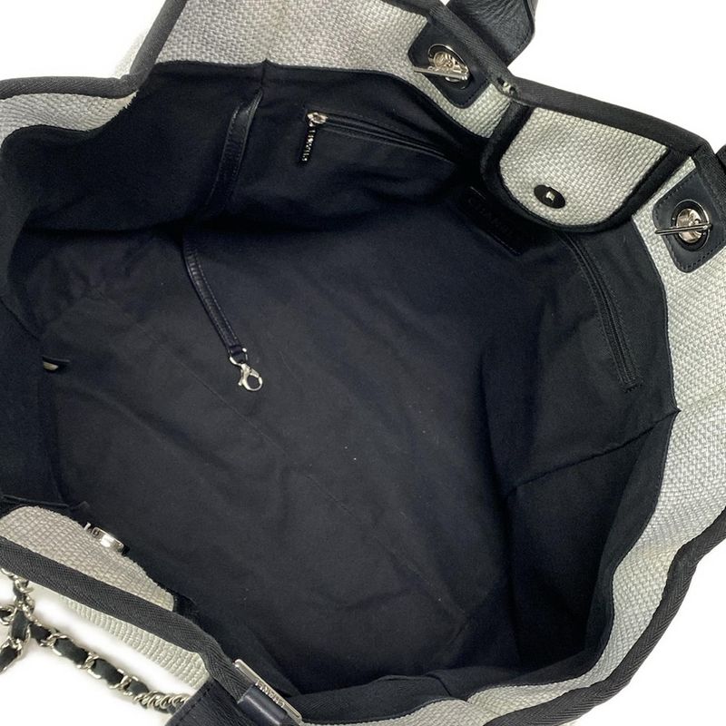 Chanel Tote Bag Deauville Line GM Light Gray X Black 2WAY / Chain Shoulder /