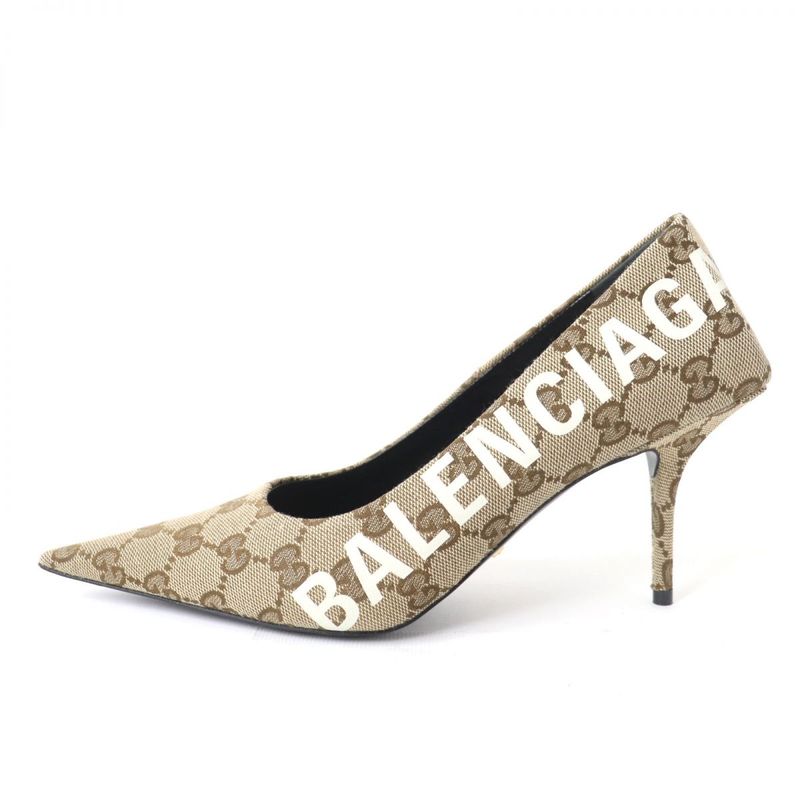 Gucci×Balenciaga 676603 GG Canvas Logo Pointed Toe Pumps 36 1/2 Made In Italy