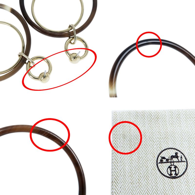 Hermes Amulet Duo Earrings Buffalo Horn Brown Gold Hardware Accessories