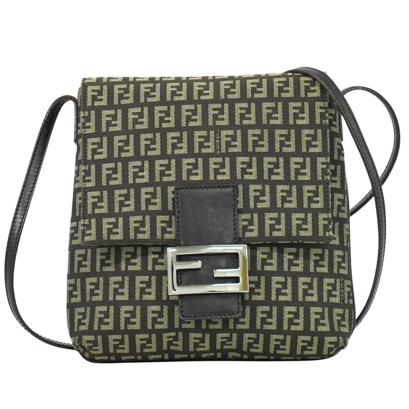 Authentic Fendi Zucchino Shoulder Bag Pochette Canvas Brown 8bt075 Zucchino Bag