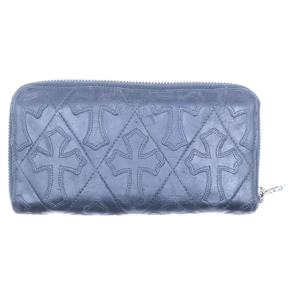 Chrome Hearts Rec Zip Quilted Wallet Cemetery Cross Leather Black