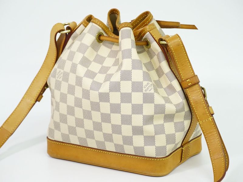 Authentic Louis Vuitton LV Noe BB Damier Azure Shoulder Bag Pochette White