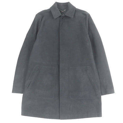 Louis Vuitton Sheepskin Fly Front Suede Leather Stencil Collar Coat Gray 46