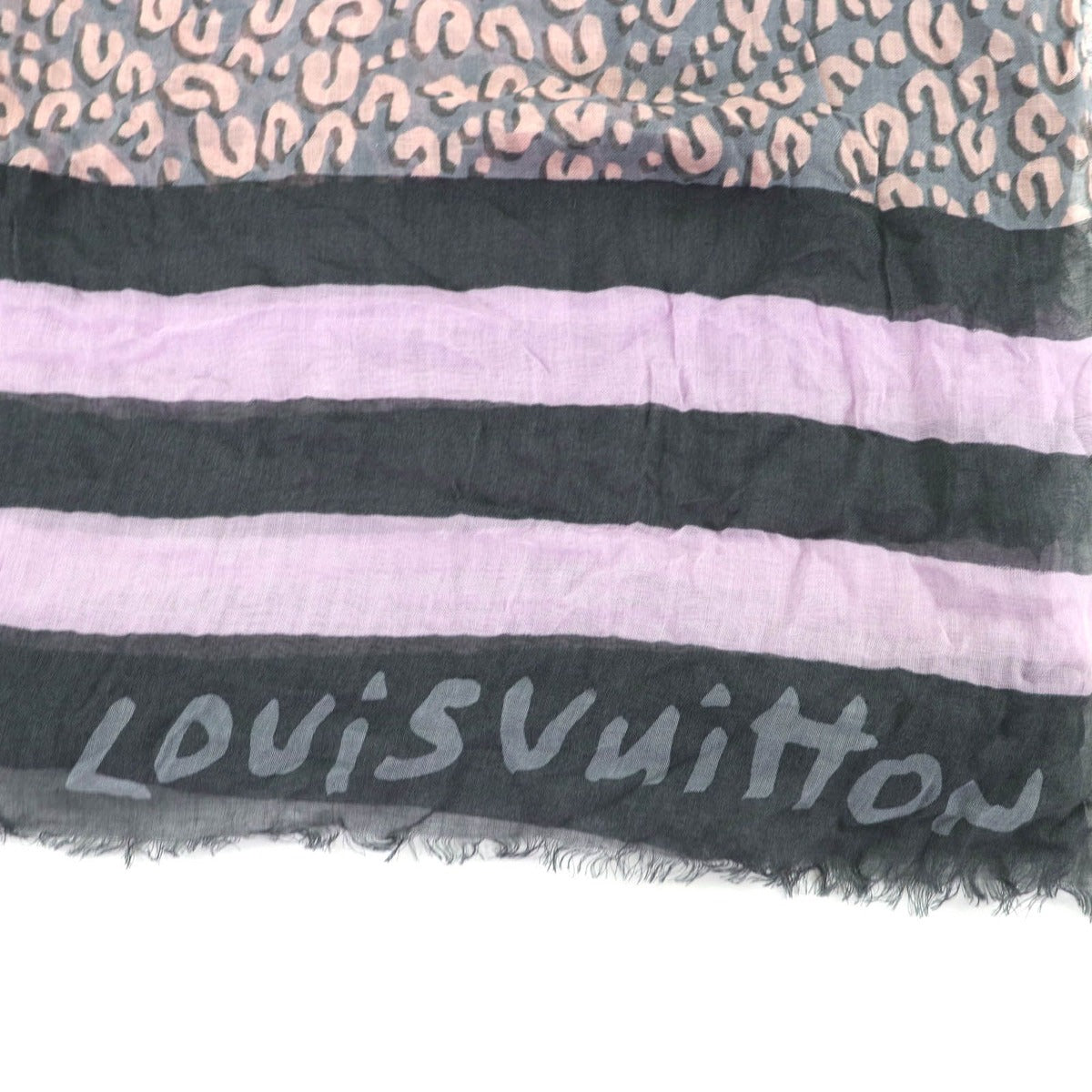 Louis Vuitton Cashmere Silk Logo Animal Border Pattern Large Shawl 182 — view 5