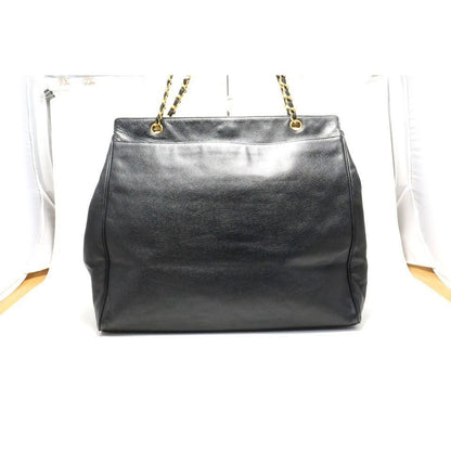 Chanel Caviar Leather Jumbo CC Logo Chain Shoulder Bag — view 2