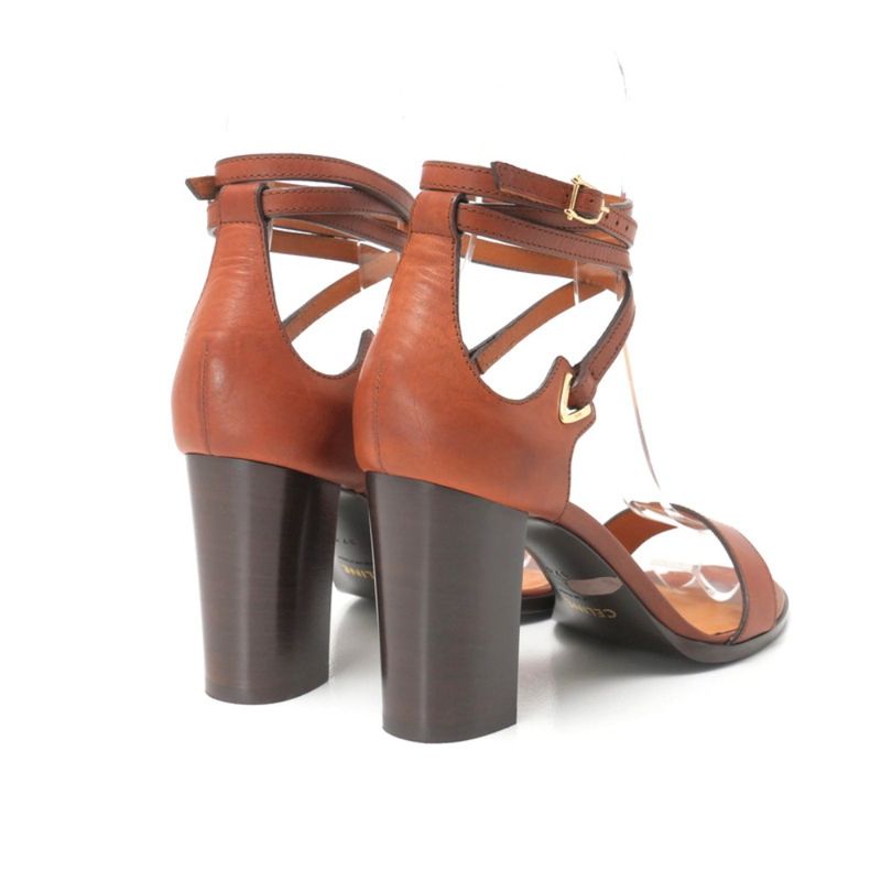 Celine Sandals Size 37.5 Ankle Strap Chunky Heel Lace Up Leather