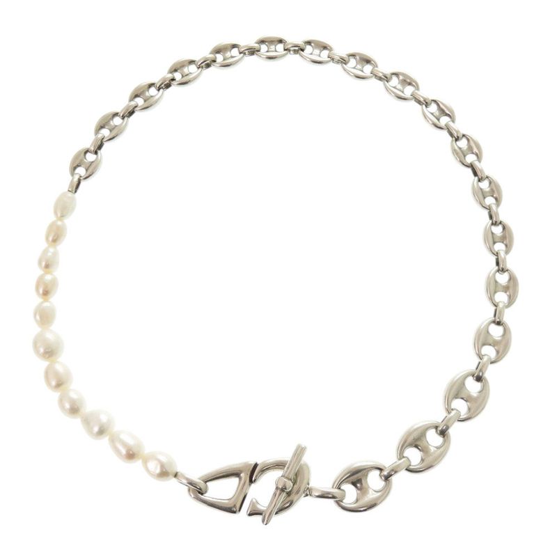 Christian Dior CD30 Brass Freshwater Pearl Silver White Necklace 1203 Christian