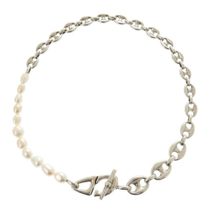 Christian Dior CD30 Brass Freshwater Pearl Silver White Necklace 1203 Christian