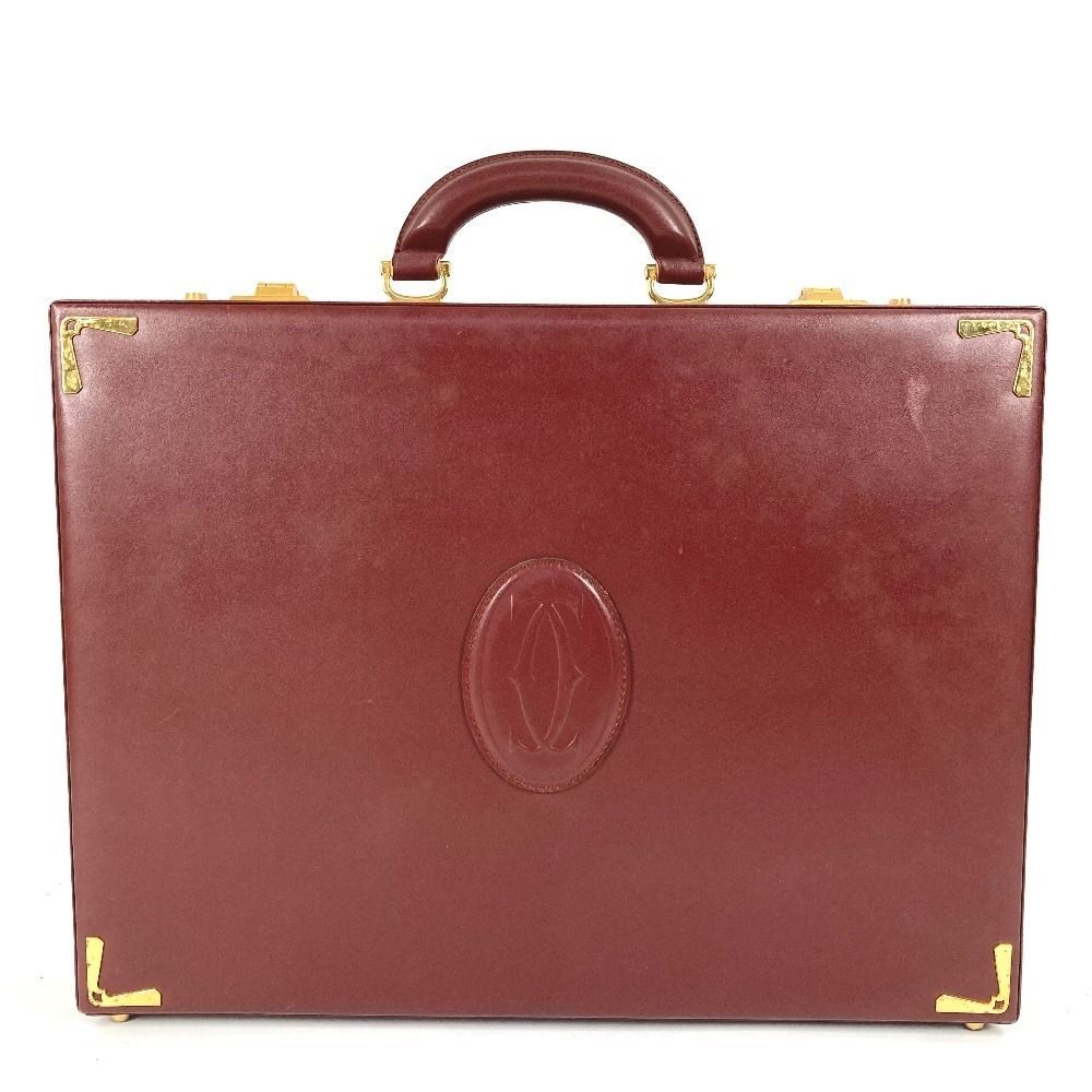 Cartier Business Bag Attache Case Leather Wine Red