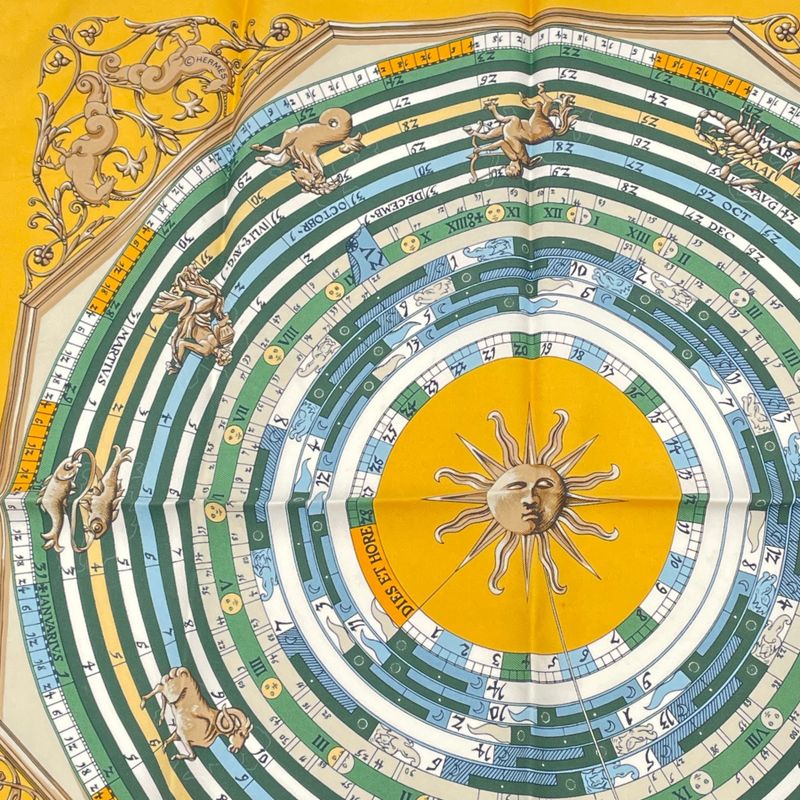 Hermes Scarf Silk Astrology DIES ET HORE Constellation Yellow