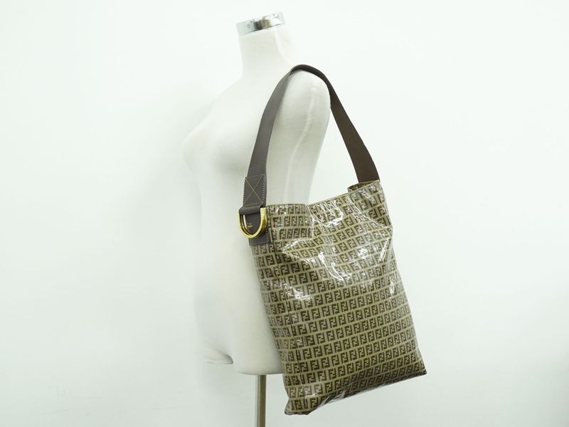 Authentic Fendi Zucchino Shoulder Bag Vinyl Beige Zucchino Bag Pre-owned