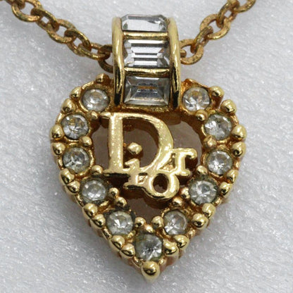 [dior] Christian Dior Logo Heart Gold Plated And Rhinestone Ladies 6.1g Necklace