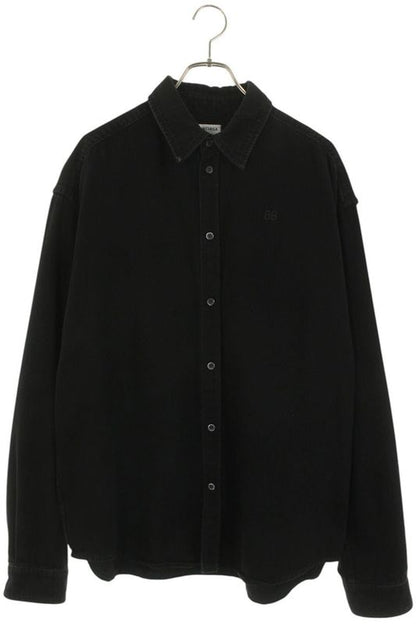 Balenciaga 678363 Tiw53 Damaged BB Logo Embroidered Oversized Long Sleeve Shirt